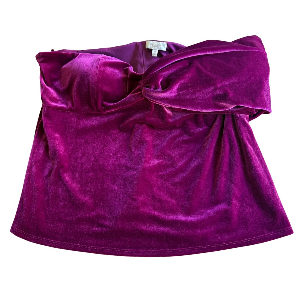 NWT PARKER Velvet Strapless Asymmetrical Twist‎ Front Top XL Magenta Formal Glam